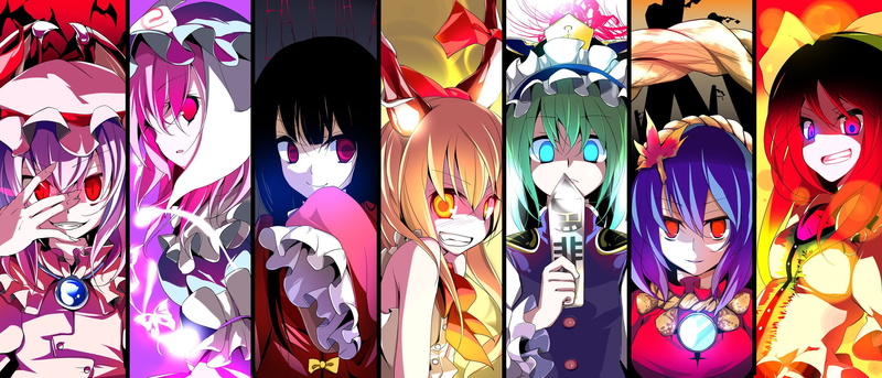 for sale, Touhou, multi colored, market, sale, indoors, Yasaka Kanako, Reiuji Utsuho, art and craft, human representation, Shiki Eiki, Remilia Scarlet