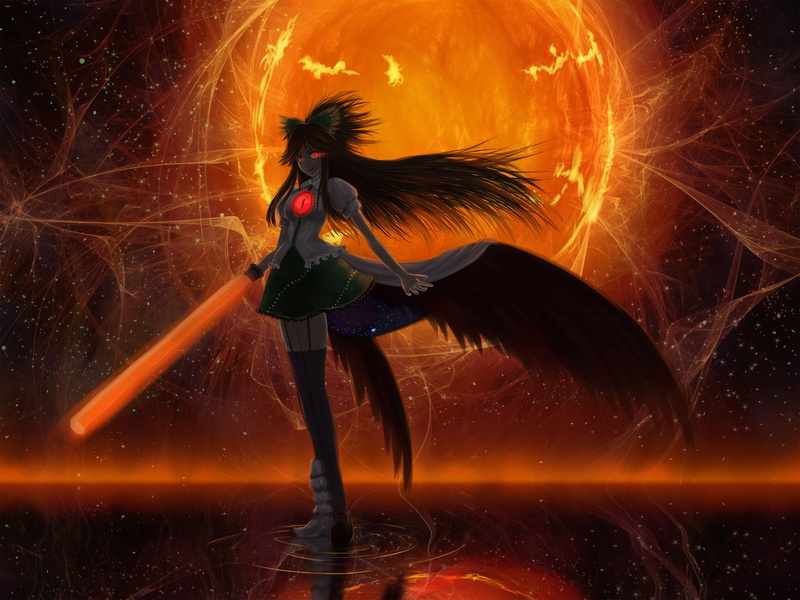 atomic, Reiuji Utsuho, 1080P, hd, girl, anime, eye, atomic eye, glowing, art, Reiuji, utsuho