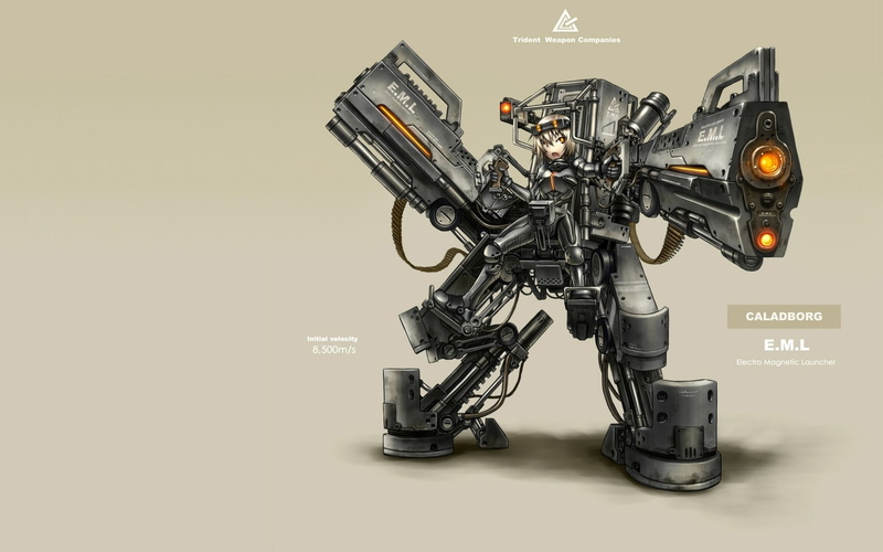 mecha girls, mech, anime girls, anime, GiA, machine gun, 2K