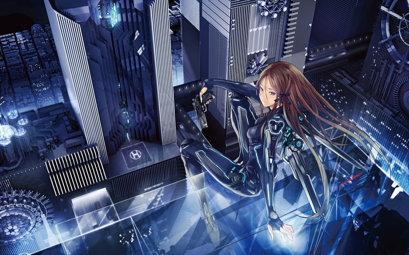 city, working, industry, network server, wireless technology, anime girls, anime, mecha girls, long hair, androids, repairing, futuristic, technician, 720P