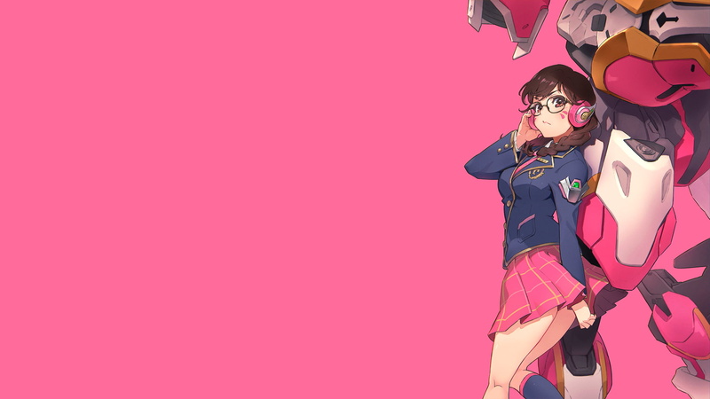 mecha girls, Overwatch, headphones, D.Va (Overwatch), school uniform, 1080P