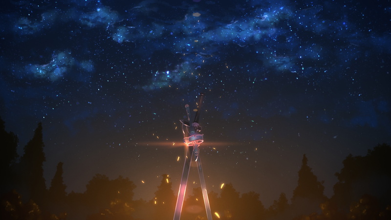 4K, sword, Yuuki Tatsuya, stars, weapon, Sword Art Online, sky, anime, night