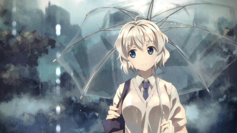 blue eyes, original characters, rain, Yuuki Tatsuya, 4K, umbrella, anime