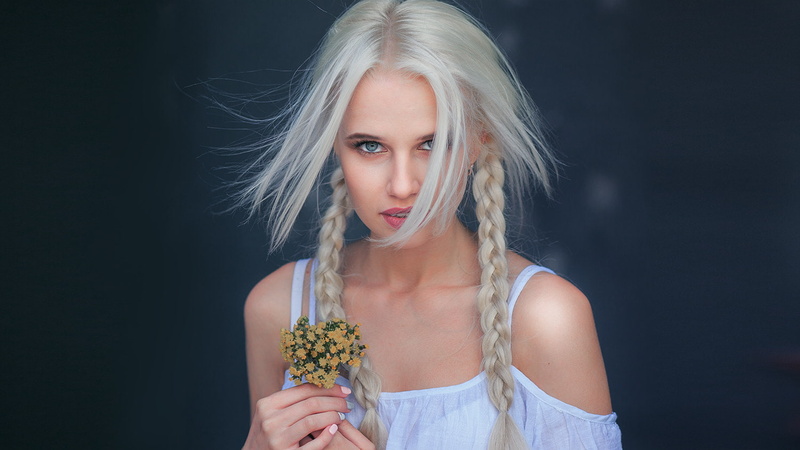 720P, portrait, blonde, women, pigtails