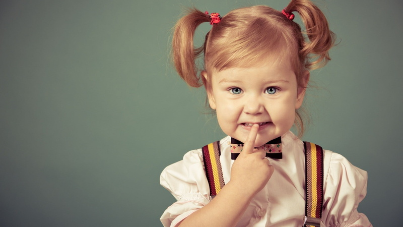 girls, blue eyes, cute, human face, child, front view, hair, studio shot, pigtails, one person, headshot, children, finger on lips, innocence, childhood