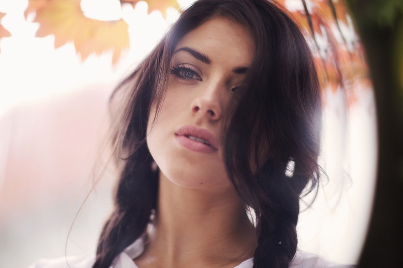 Ruby James, face, brunette, pigtails, looking away, women, 1080P