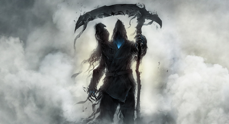 Goksoy Rock Waterfall, Monster, Braid, Reaper, Fiction, by Goksoy rock waterfall, Illustration, CKGoksoy, Raven, by CKGoksoy, Smoke, 1080P, Characters
