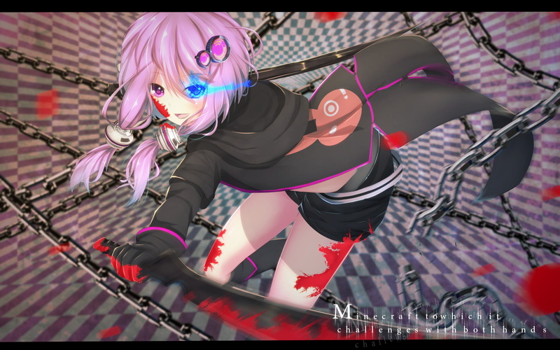 blood, voiceroid, one person, long, gloves, sword, parody, yuzuki, purple, leisure activity, girls, vocaloid, com, auto post production filter, yukari