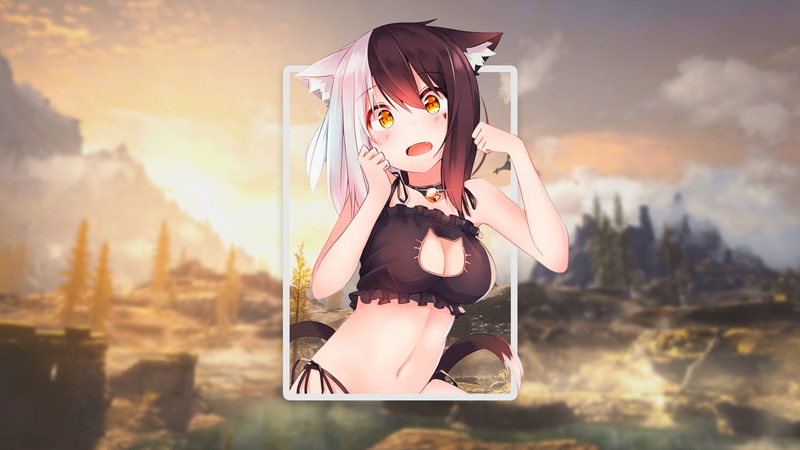 Kitty, bicolored hair, Kawai (artist), yellow eyes, cat girl, 1080P