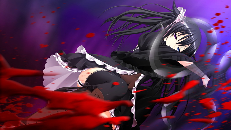 blue, idea, thighhighs, blood, gensou, 2K, eyes, shinomori, black, purple, makita, long, hair, game, maki, rinon, bicolored