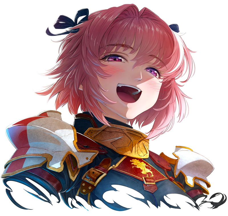 femboy, smile, anime, low-angle, bangs, FGO, bicolored hair, open mouth, Fate/Grand Order, Fate/Apocrypha, black ribbons, alternate hairstyle, violet eyes