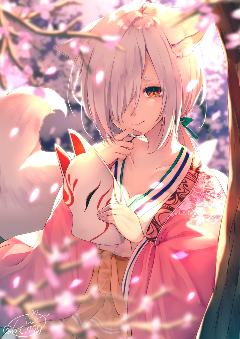 tail, chita (ketchup), cleavage, animal ears, Japanese clothes, 1080P, fox girl