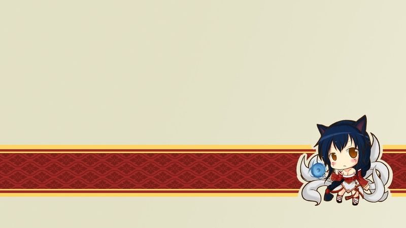 fox girl, blushing, anime, simple background, anime girls, video games, Ahri, blue hair, 1080P, League of Legends, fox tail