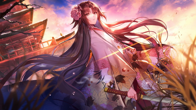 1080P, Ryougi Shiki, Kara no Kyoukai, sword, yukata