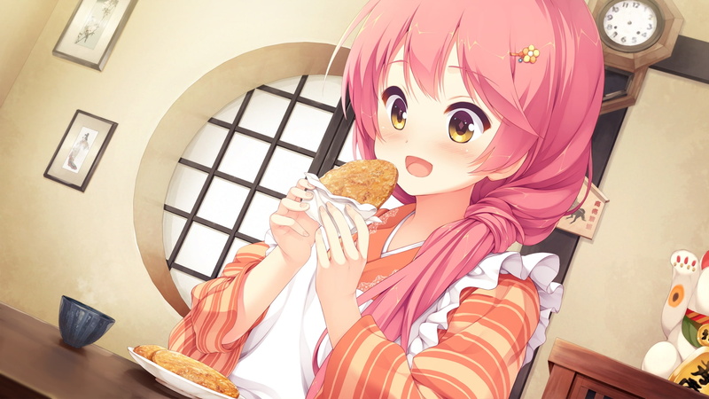 1080P, table, lifestyles, women, indoors, sweet food, holding, one person, senren banka, baked, pink color, home interior, food, sweet, visual novel, adult