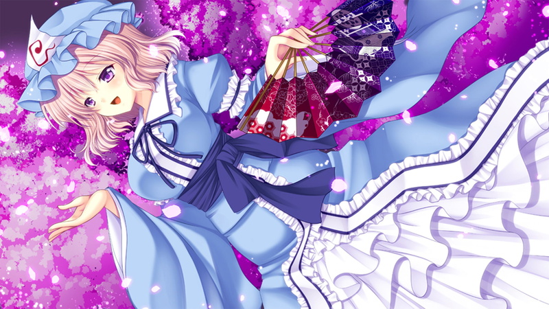 decoration, choice, multi colored, art and craft, indoors, Touhou, representation, flower, anime, purple, 1080P, Saigyouji Yuyuko, flowering plant, fashion