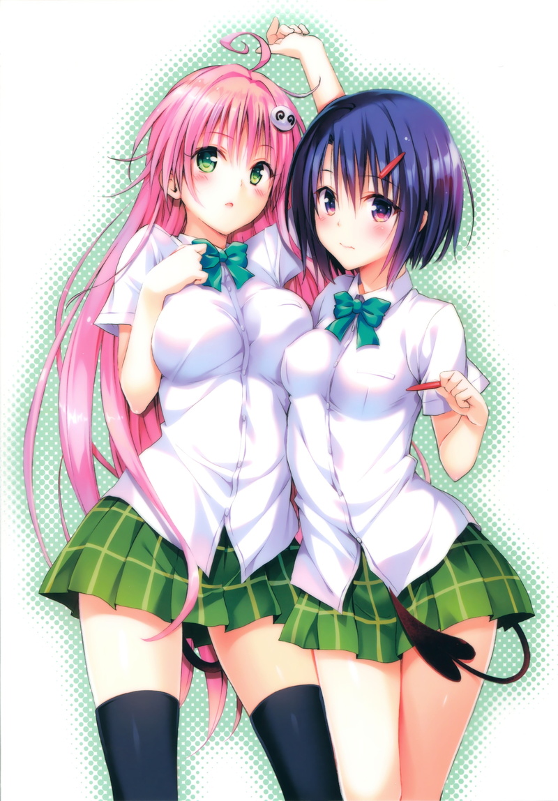 blue hair, 2K, pink hair, anime, Sairenji Haruna, To Love-ru, anime girls, Lala Satalin Deviluke