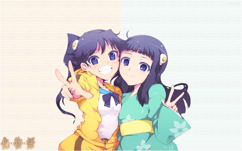 two people, Araragi Karen, standing, childhood, Araragi Tsukihi, female, family, representation, 1080P, anime, anime girls, women, real people, females