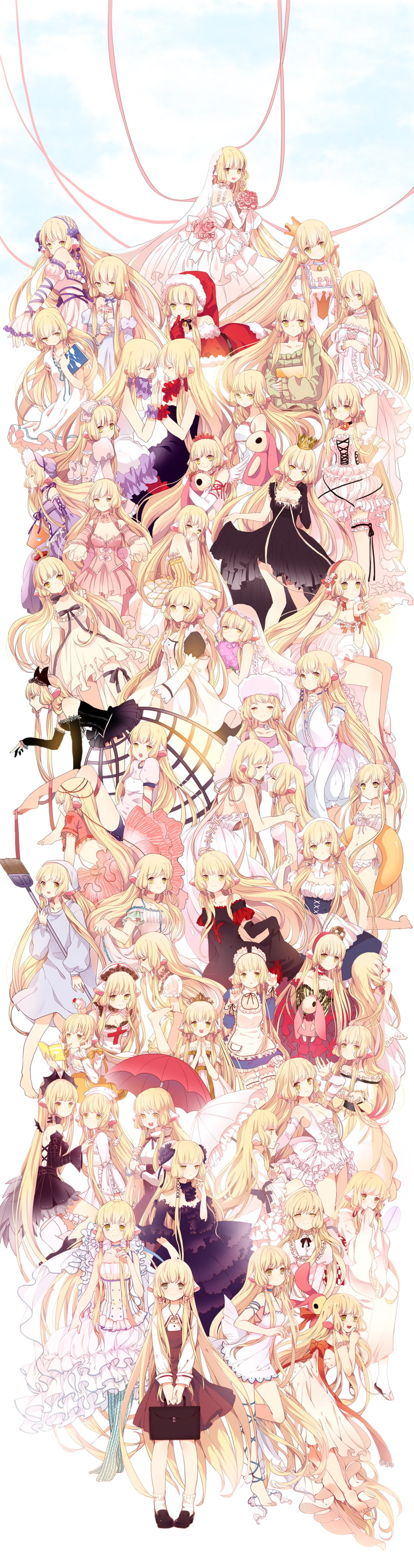 yukata, close-up, no people, choice, abundance, hanging, 4K, black dress, anime girls, multi colored, Chobits, long hair, studio shot, day, Chi, creativity
