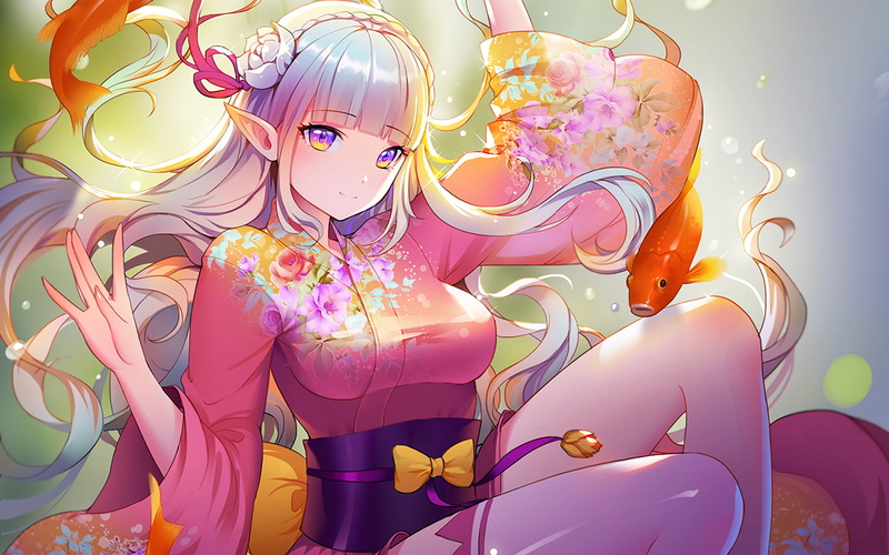 craft, multi colored, elf ears, flower, no people, flowering plant, fishes, choice, purple, creativity, retail, yukata, day, re: zero, Anime, festival