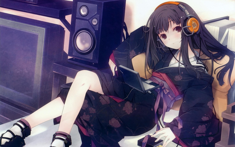 front view, occupation, women, sunglasses, clothing, speakers, 1080P, day, young adult, anime, one person, Japanese clothes, original characters, headphones