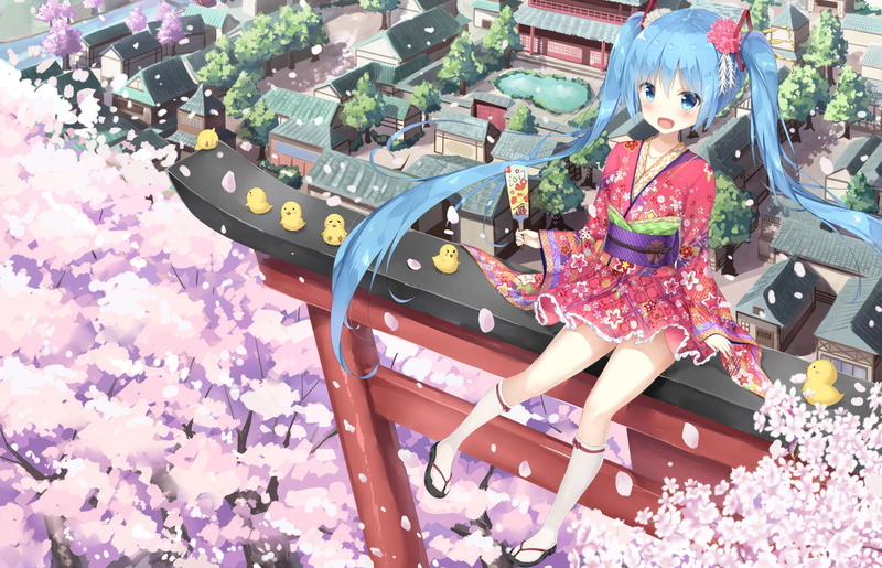 built structure, human representation, representation, one person, architecture, vocaloid, art and craft, table, Anime, outdoors, petals, smiling, hatsune miku