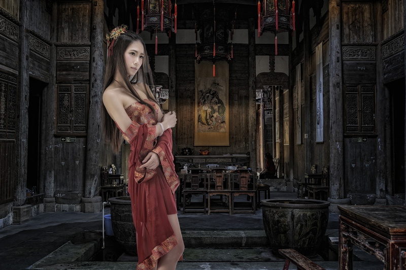 women, long hair, brunette, traditional clothing, 1080P, hair ornament, Asian