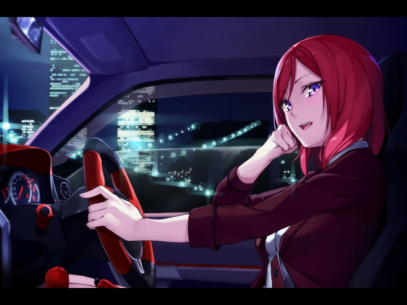 anime girls, land vehicle, Love Live!, glass - material, short hair, driving, adult, 720P, indoors, side view, Nishikino Maki, young adult, mode of transportation