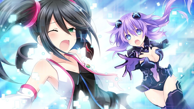 female likeness, retail display, glass - material, Purple Heart (Hyperdimension Neptunia), Tsunako, indoors, shopping, close-up, purple, digital composite