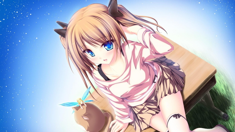 blue eyes, thigh-highs, anime, blonde, hair ornament, skirt, anime girls, 1080P