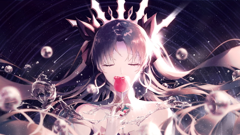 anime girls, Ishtar (Fate Grand Order), anime, comic art, 1080P, closed eyes, flowers, fantasy girl