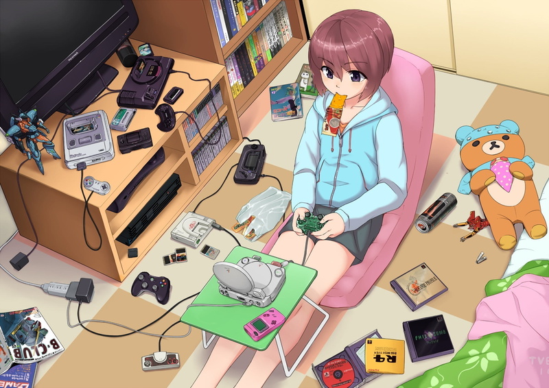 human representation, desk, computer, communication, vector, large group of objects, people, Xbox 360, sitting, purple eyes, anime, table, backgrounds