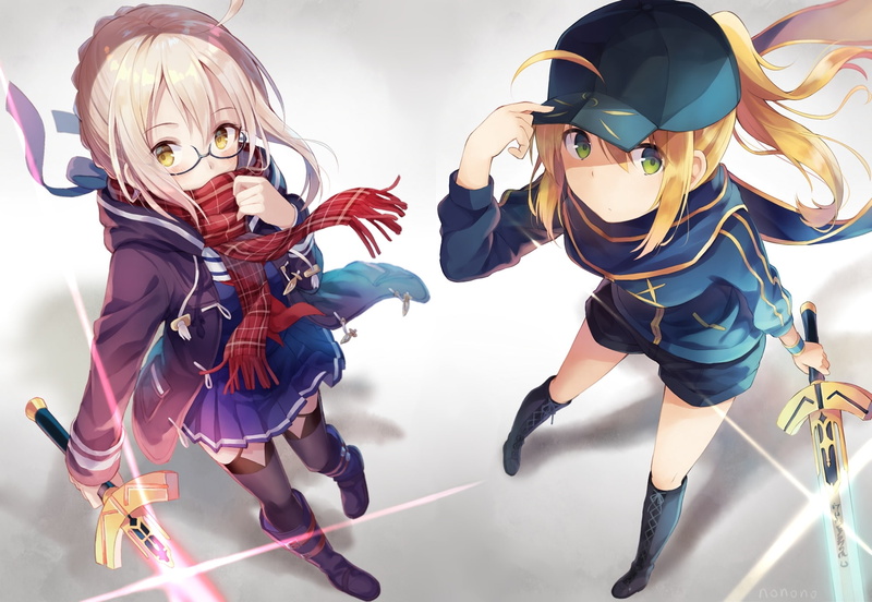 Anime, saber, meganekko, fate grand order, scarf, sword, mysterious heroine x, 1080P, hat, blonde