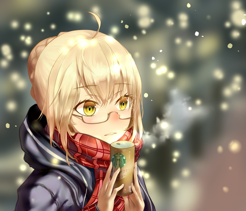 night, meganekko, 2K, human representation, coffee, christmas, illuminated, mysterious heroine x, one person, scarf, representation, Anime, art and craft