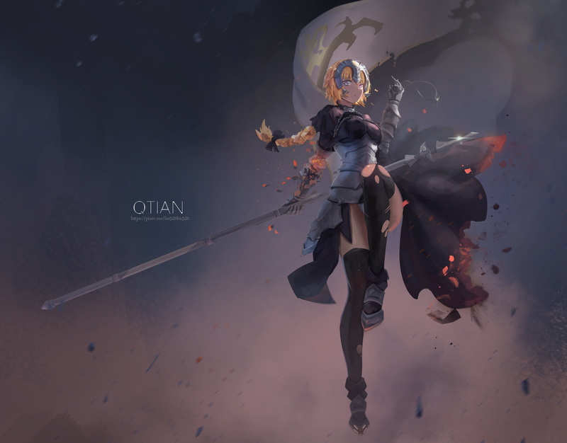 girl, anime, joan of arc, fate, 2K, pendant, weapons, art, lm520lm520