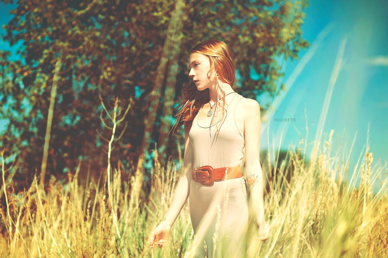 contemplation, summer, grass, beautiful woman, model, tree, necklace, hairstyle, women outdoors, women, hair, tattoo, belt, beauty, dress, Charles Hildreth