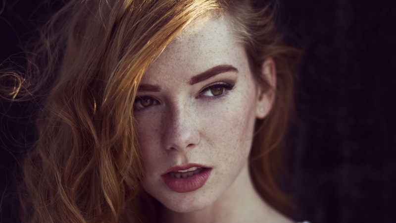 redhead, lipstick, 4K, freckles, women, Hattie Watson
