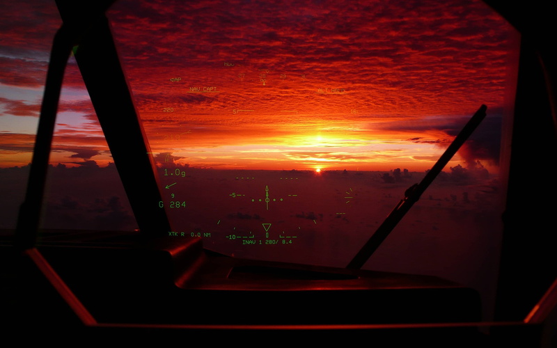 vehicle interior, clouds, architecture, sunset, Sun, red, transparent, cockpit, HUD, nature, orange color, window, no people, air vehicle, silhouette, transportation