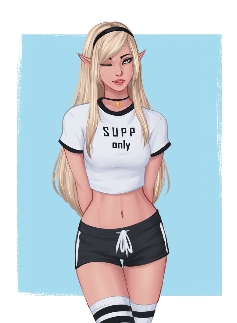 Jinx (League of Legends), Riot Games, red eyes, League of Legends, chewing gum, shorts, Janna (League of Legends), video games girls, green eyes, fan art