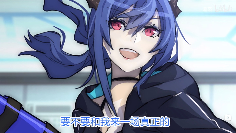 Chen (Arknights), red eyes, Arknights, screen shot, horns, blue hair, anime girls, 1080P