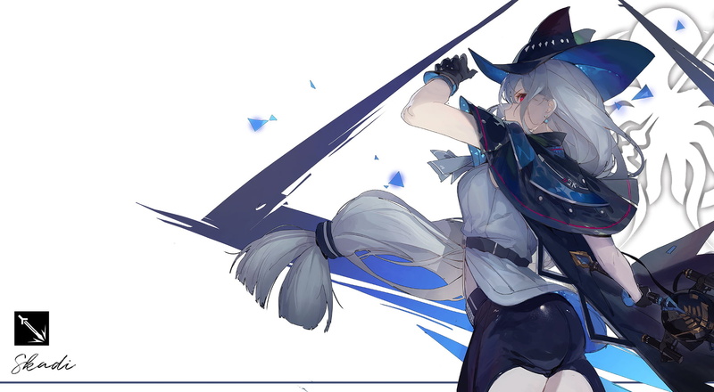 anime, 720P, simple background, Arknights, Kuroduki, Skadi(Arknights), anime girls, witch hat
