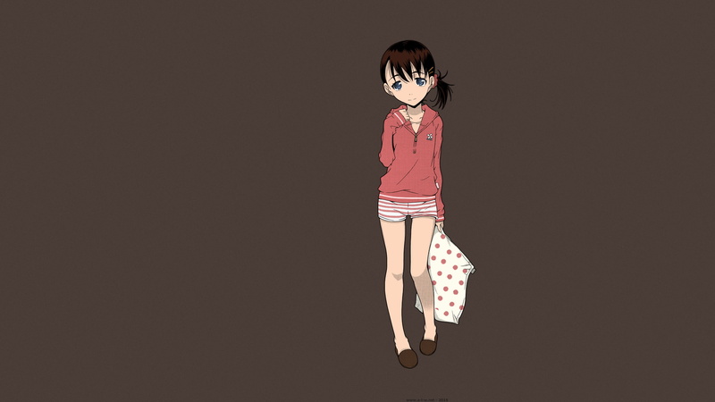 blue eyes, offspring, pillow, childhood, black background, short hair, ponytail, clothing, copy space, jumping, manga, brunette, innocence, portrait, girls