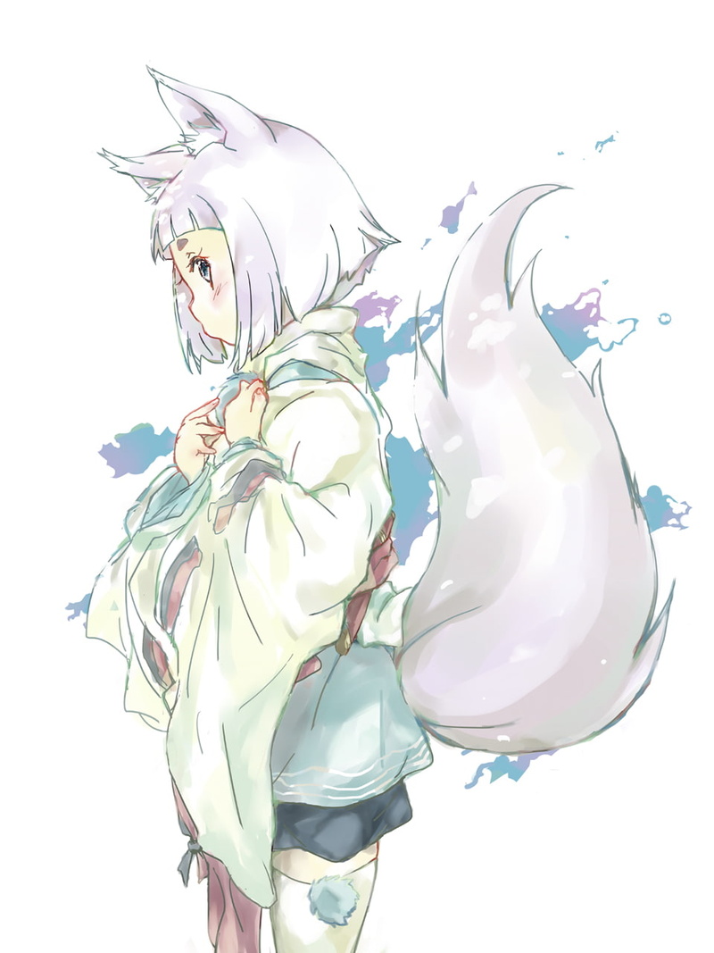 loli, digital composite, fox girl, sea, representation, Kon, nature, multi colored, 720P, abstract, cut out, no people, Tokyo Ravens, animal ears, simple background