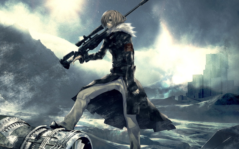 redjuice, blondes, sniper, anime, pixiv, winter, boys, snow, guns, 720P, rifles