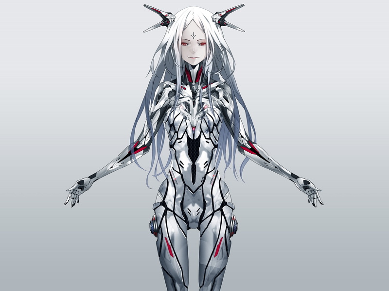 hair, redjuice, beatless, skintight, bodysuit, white, eyes, 720P, red, gray, long