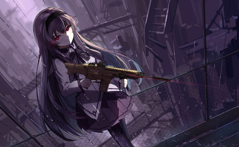 Akemi Homura, 720P, Mahou Shoujo Madoka Magica, FN SCAR, Anime Girls, anime