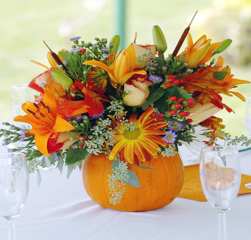 1080P, pumpkin, sunflo, orange, harvest, lillies, wineglass, roses, thanksgiving, flowers, seasonal, blooms, leaves