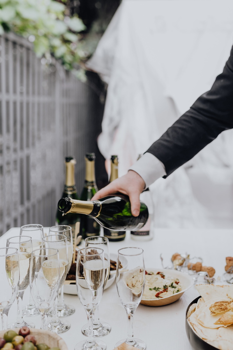 alcohol, refreshment, plate, preparation, drinking, table, hand, holding, wine, glasses, red wine, glass, drink, chef, human hand, party, champagne, event