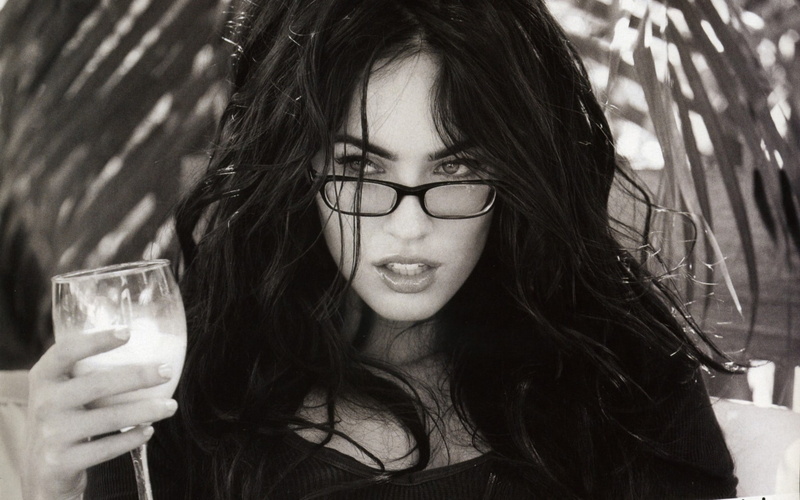 women, 1080P, monochrome, glasses, women with glasses, celebrity, Megan Fox, actress