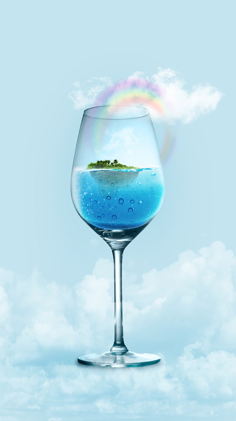 digital composite, cold temperature, colored background, crockery, household equipment, blue, wineglass, 1080P, cloud - sky, sky, glass, food and drink
